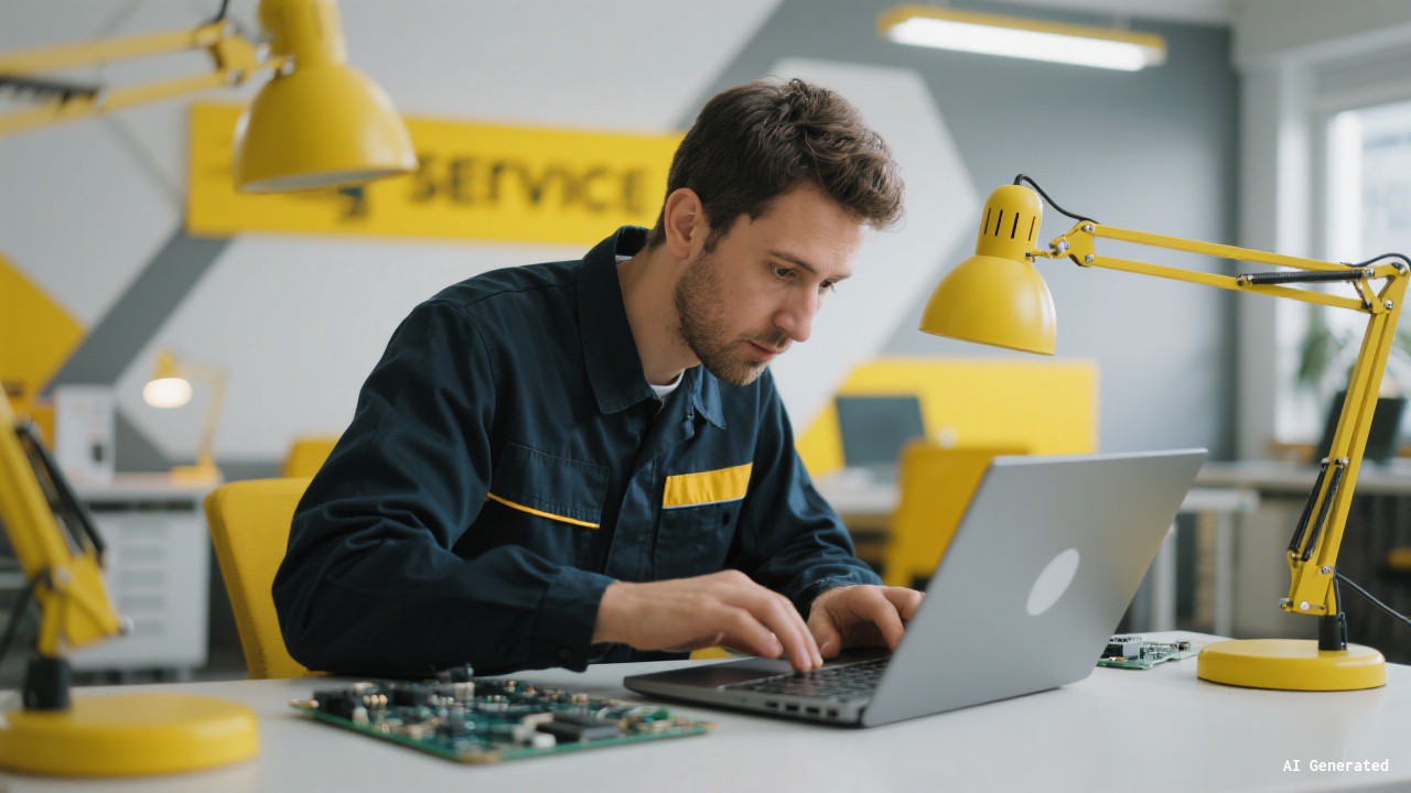 Técnico trabalhando em notebook